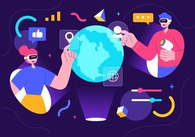 Digital Virtual World Illustration of a Character Wearing VR Glasses for Communication vector