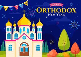 Orthodox New Year 14 January with Church and Festive Background vector