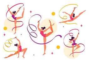 Illustration of a Rhythmic Gymnast Performing with a Ribbon for a Competition Theme vector