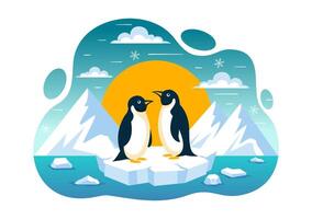 Arctic Penguin Illustration Featuring Icebergs and Wildlife Conservation in Flat Style vector