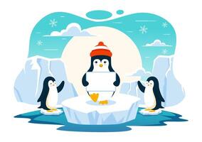 Penguins and Icebergs Illustration for Penguin Awareness Day in a Flat Style Design vector