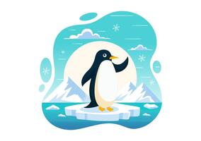Penguin Conservation Day Illustration with Cute Penguins and Icebergs in a Flat Cartoon Background vector