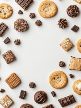 un atractivo variedad de galletas y dulces es desplegado en un limpiar blanco fondo, Perfecto para agregando tu propio mensaje o diseño. foto