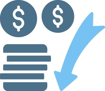 disminución glifo dos color icono diseño vector