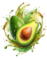 Avocado Halves in a Bright Splash Effect png