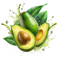 Dynamic Green Splash Around Fresh Avocado png