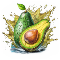 Whole Avocado with Splashing Water Design png