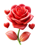 Red Rose Surrounded by a Cascade of Hearts png