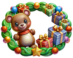 Charming Teddy Bear Surrounded by Snowy Christmas Frame png