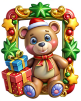 Teddy Bear Surrounded by Wreath and Ornaments png
