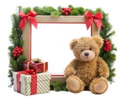 Teddy Bear Sitting in a Festive Christmas Frame png