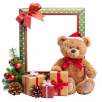 Christmas Frame Featuring a Plush Teddy Bear png