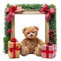Teddy Bear and Holly Wreath Christmas Frame png
