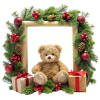 Holiday Frame with Teddy Bear and Snowflakes png