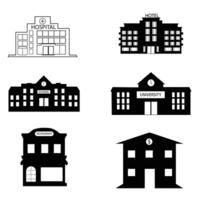 different kinds of building in black color vector