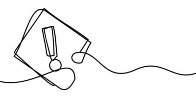 continuous line drawing of warning sign symbol. abstract line art illustration vector