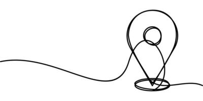 continuous line drawing of location map symbol, location pin. abstract line art illustration vector