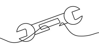 continuous line drawing of wrench symbol. abstract line art illustration symbolizing improvement vector