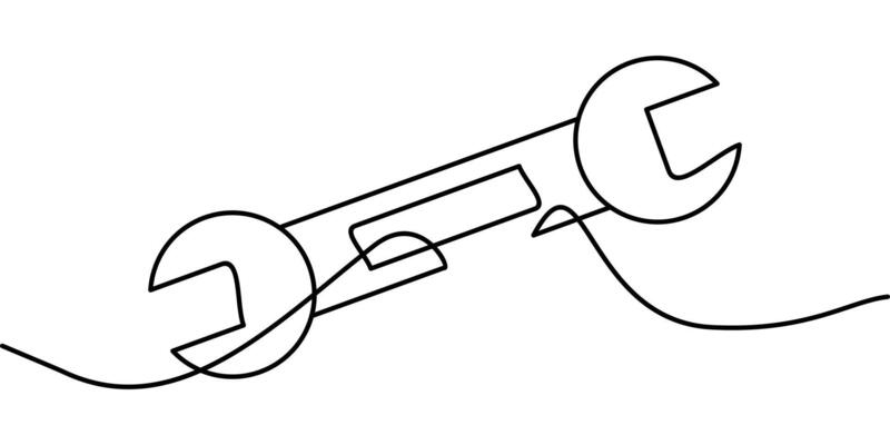 continuous line drawing of wrench symbol. abstract line art illustration symbolizing improvement