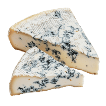 rebanadas de azul queso con distinto jaspeado en un blanco antecedentes png