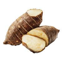 Fresh taro root with cut sections showing creamy texture on a white background png