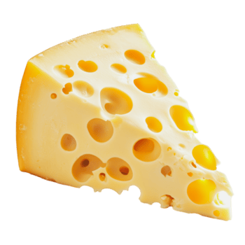 un triangular cuña de suizo queso con característica agujeros en un blanco antecedentes png