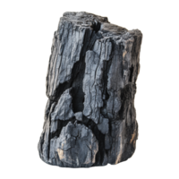 Charcoal log displayed on a white background, highlighting its textured surface and rich black color png