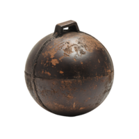 Antique cast iron buoy displayed on a white background, highlighting its worn texture and historical significance png