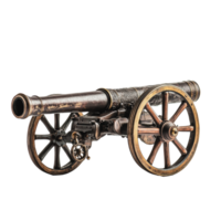 Antique cannon displayed on a white background highlighting its intricate design and craftsmanship png