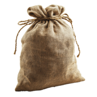 Burlap sack filled with goods tied with a rope against a plain background png
