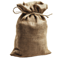 A burlap sack filled with contents, resting on a flat surface in a natural light setting png