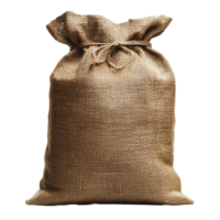 A rustic sack made of burlap, tied at the top, displayed on a plain background, showcasing its texture and shape png