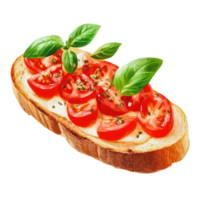 Fresh tomato and basil bruschetta on toasted bread with creamy spread, bright presentation in a clean setting png