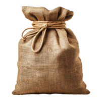 Simple burlap sack filled with contents, tied securely, showcased against a neutral background png