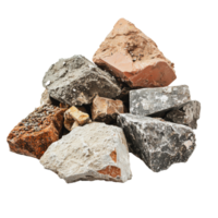 Various rocks piled on a white background png