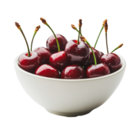Cherries in a white bowl on plain background png