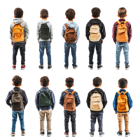 Children with backpacks lined up for school png