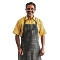 Man in apron smiling against white background png
