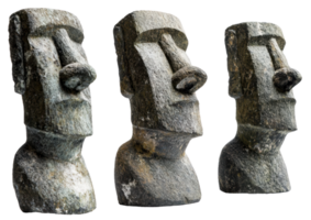 Three stone Moai statues from Easter Island, cut out - stock . png