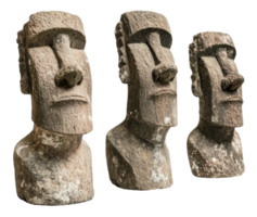 Three ancient Easter Island statues, cut out - stock . png