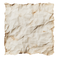 Crumpled aged paper with uneven edges and light stains on a neutral background png