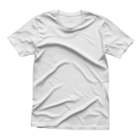 Plain white t-shirt displayed on a flat surface with visible wrinkles in soft lighting png