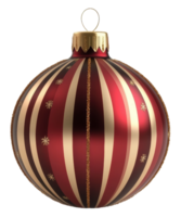 Decorative red and gold striped Christmas ornament with snowflake designs against a white background, cut out - stock . png