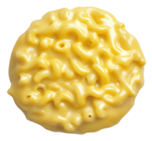 Creamy macaroni and cheese displayed in a circular shape on a bright background, cut out - stock . png