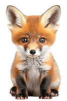 A young red fox cub sits on a white background, showcasing its bright fur and curious expression, cut out - stock . png