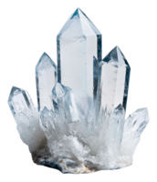 Clear quartz crystal cluster on a white surface, cut out - stock . png