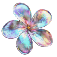 Colorful metallic flower with iridescent petals and golden center displayed on a white background png