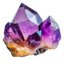 Amethyst crystal cluster on display, cut out - stock . png