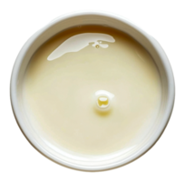 Aerial view of creamy substance in a small bowl png