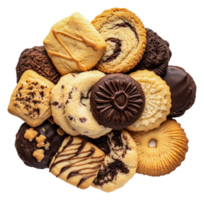 Assorted cookies displayed on a white background png